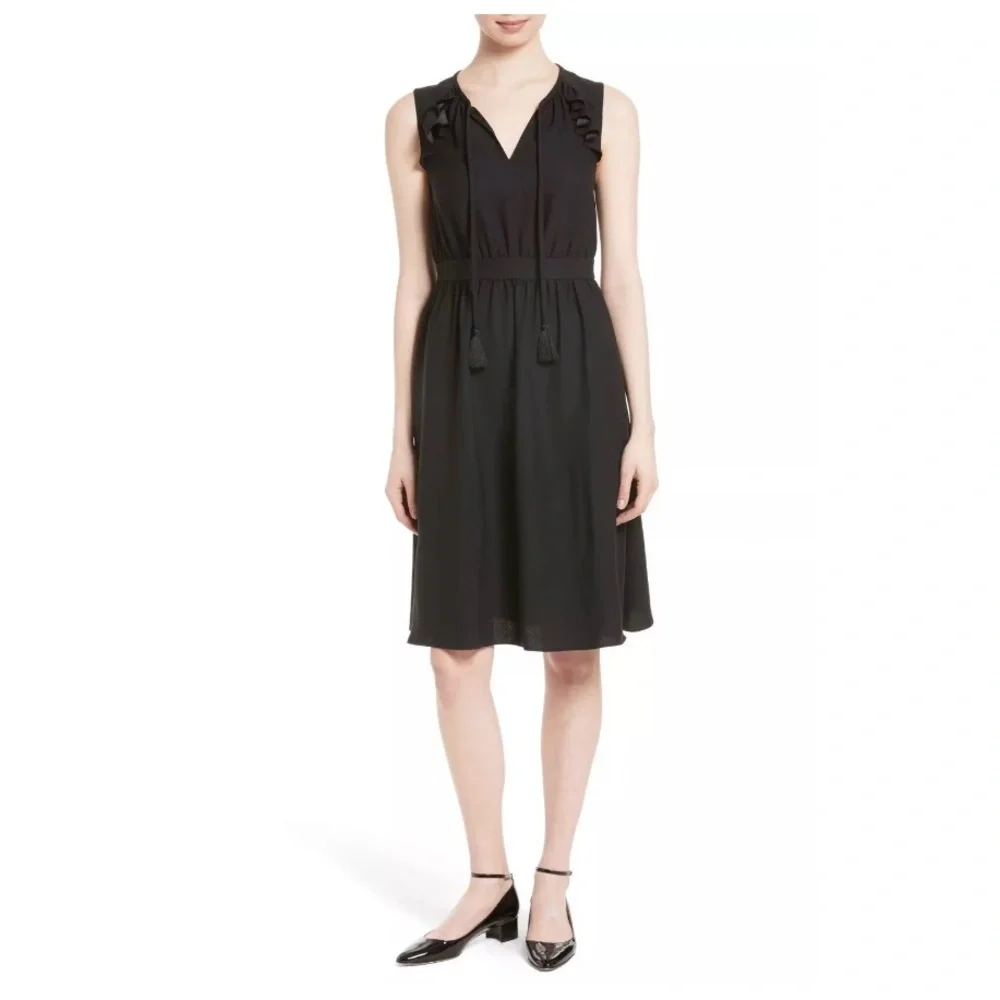 NWT kate‎ spade new york ruffle crepe fit & flare dress black [SZ Large ]